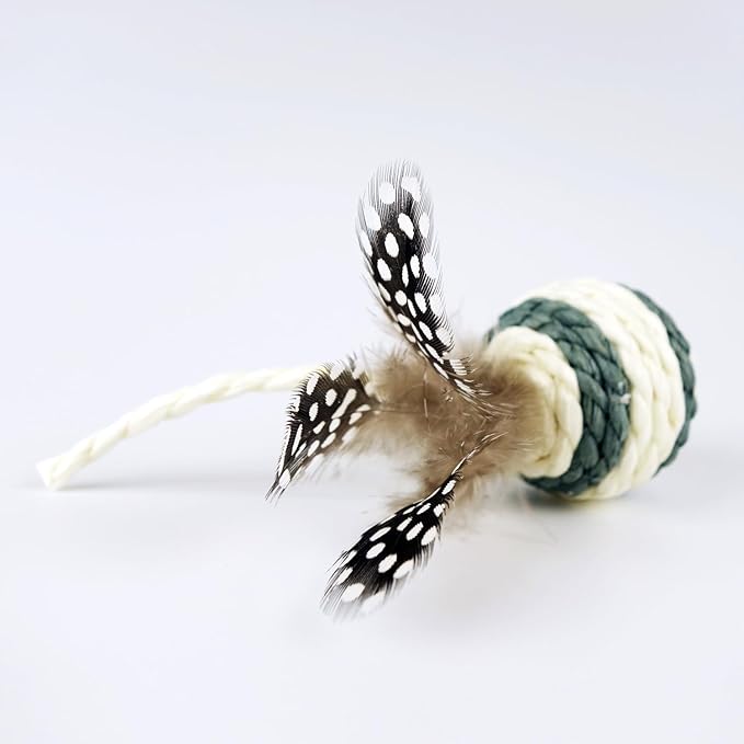 TTcat Cat Toys Set with Paper Rope & Feathers Ball and Mouse - 2 Pack, Interactive Toys for Indoor Cats,Kittens