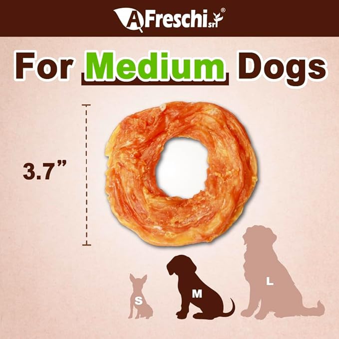 AFreschi Turkey Tendons for Dogs, USA-Sourced, Healthy Dog Treats, Rawhide-Free Puppy Chews, Long Lasting, All Natural, Hypoallergenic Dog Treats for Medium Breeds, 2 Count Pack Ring (M)