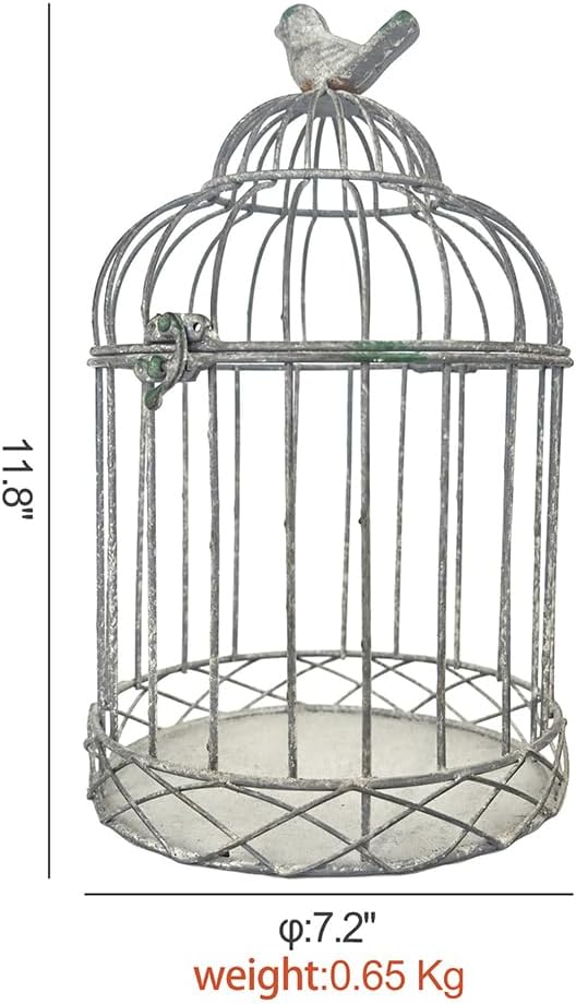 Rustic Vintage Birdcage Planter Holder Farmhouse Distressed Decor Metal Iron Round Plants Stand with Latch Lock Closure for Wedding Garden Patio Indoor Outdoor Home Table Centerpiece Decorations