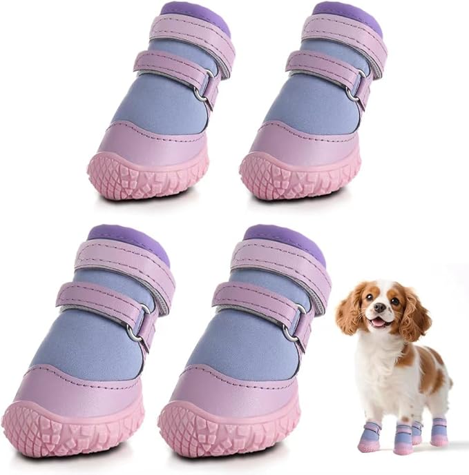 Dog Shoes for Small Dogs, Breathable Dog Boots Paw Protector for Hot Pavement Winter Snow, Dog Booties with Rugged Anti-Slip Sole for Hardwood Floors Outdoor Walking Purple Size 2
