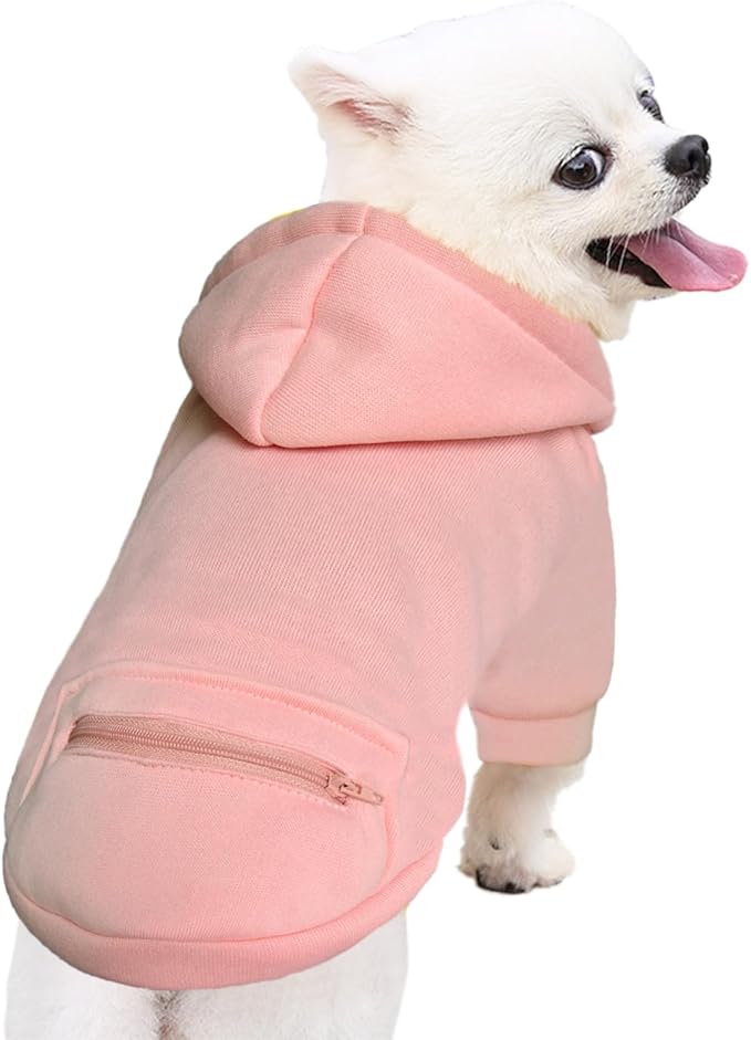 Jecikelon Pet Dog Cold Weather Coat with Pocket Winter Dog Hoodie Warm Puppy Clothes for Small Dogs Chihuahua Clothing (Pink, XX-Small)