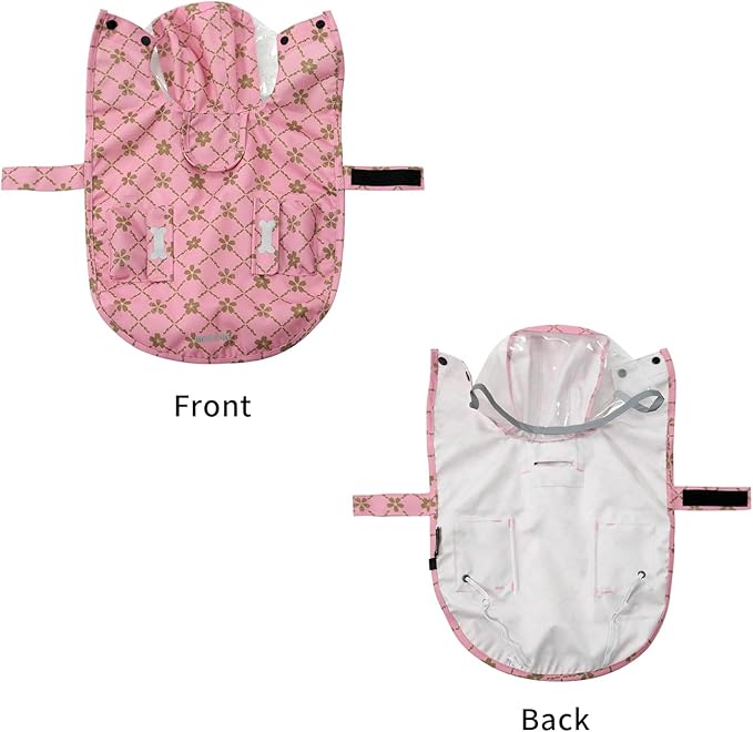 Waterproof Dog Raincoat, Adjustable Reflective Lightweight Pet Rain Clothes with Poncho Hood (Gold Cheery Blossoms Pink, X-Small)