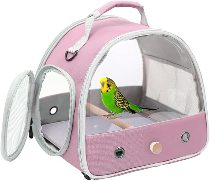 Bird Travel Carrier, Portable Small Bird Parrot Parakeet Carrier with Standing Perch, Side Access Window Collapsible