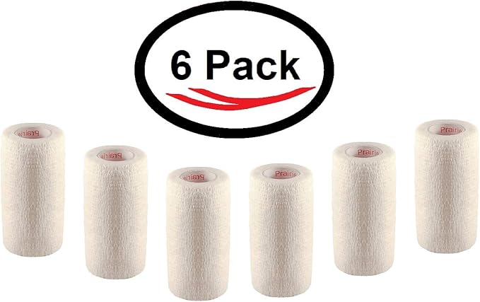 4 Inch Vet Wrap Tape Bulk (White) (Pack of 6) Self Adhesive Adherent Adhering Flex Bandage Grip Roll for Dog Cat Pet Horse