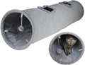 Cat Tunnel for Indoor Cats, 51×12 inch Foldable Big Cat Tunnel, Grey Suede Pet Tunnels with Two Peepholes and a Bubble Ball
