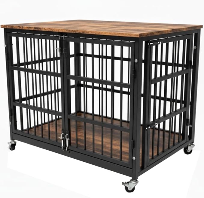 48/42/38 Dog Crate Furniture, Heavy Duty Dog Kennel Indoor for Large Dogs, Escape-Proof and Chew-Proof Wooden Dog Cage for high Anxiety Dog, Decorate House as TV Stand, End Table