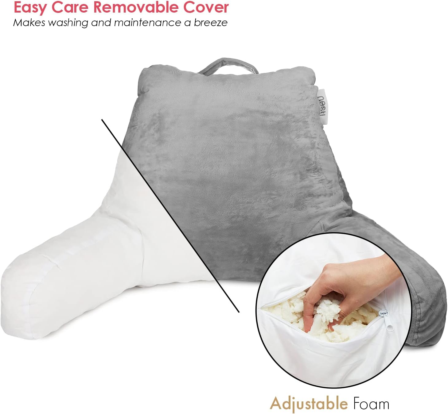 Nestl Reading Pillow for Kids & Teens with Shredded Memory Foam, Backrest Pillows for Reading, Watching, and Gaming, Use on The Couch, Bed, or Floor, Adjustable Support with Washable Cover Dark Grey