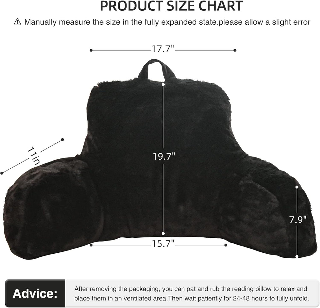 Aimuan Reading Pillow Bed Rest Wedge Large Adult Backrest Pillow with Arms Back Support for Sitting Up in Bed Cushion Incline Rest Sleeping Snoring Pillow, Black Large