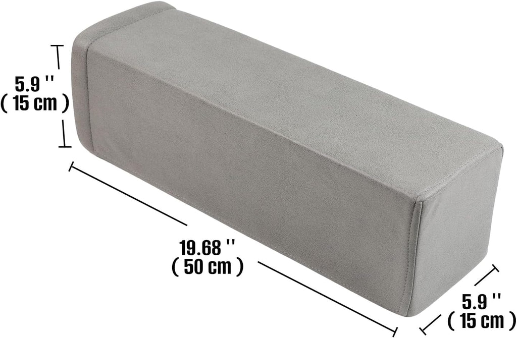 2 Pack Couch Arm Rest Pillow, 6''x6''x20'' Faux Leather Waterproof Cover, High Density Foam Armrest Cushion, Removable & Washable Elbow Support for Sofa, Bed, and Armchair (Medium Grey)