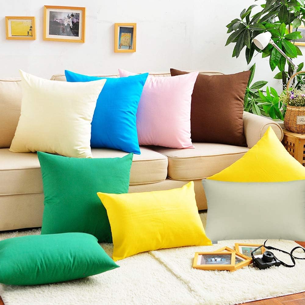 Thmyo 4-Pack 100% Cotton Christmas/Halloween Lumbar Comfortable Solid Decorative Throw Pillow Case Rectangle Cushion Cover Pillowcase Blank Pillow Covers DIY Throw Pillowcase(12x20inch/30x50cm,Beige)