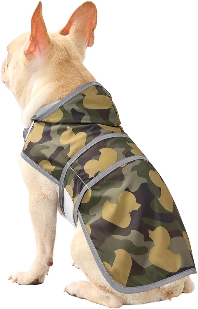 Dog Raincoat for Medium Dogs Waterproof Hooded Rain Jacket with Reflective Strips Leash Hole & Poncho Adjustable Fit (CamoDuck,M)