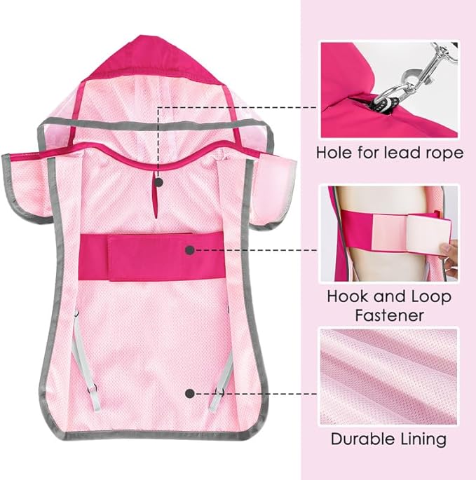 SlowTon Dog Raincoat, Adjustable Dog Rain Jacket Clear Hooded Double Layer, Waterproof Poncho with Reflective Strip Straps and Storage Pocket for Small Medium Large Dogs Puppies(FU L)