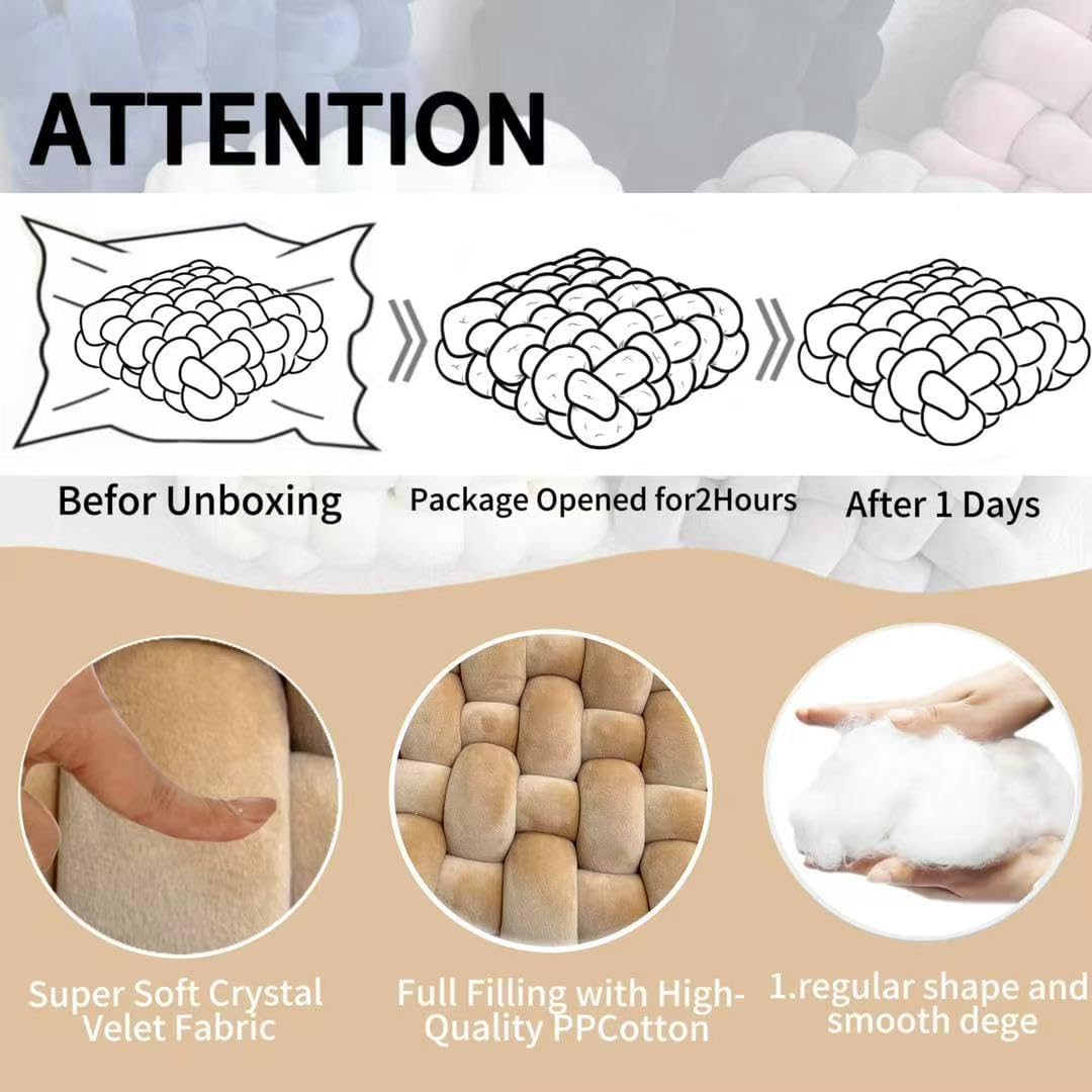 2Pcs Square Knot Throw Pillows, Suitable For Bedroom Decoration, Sofa Decorative Pillows, Home Decoration, Home Decor Living Room 12 inches * 13 inches (Coffee Color)