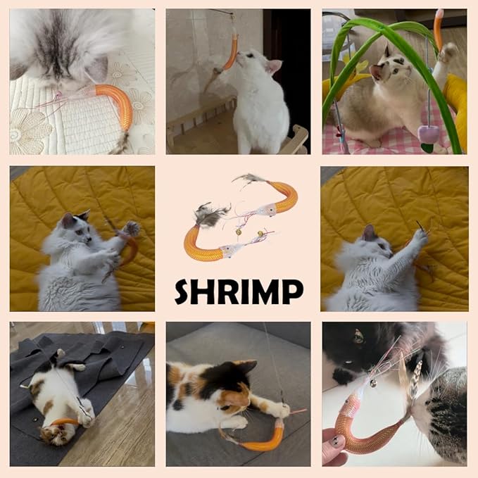 Cat Insect Feather Toys Replacement - 2 Pcs Handmade Natural Shrimps - Cat Toy Wand Refills - Interactive Kitten Teaser Wand Attachments - Kitty Toys for Indoor Cats Play