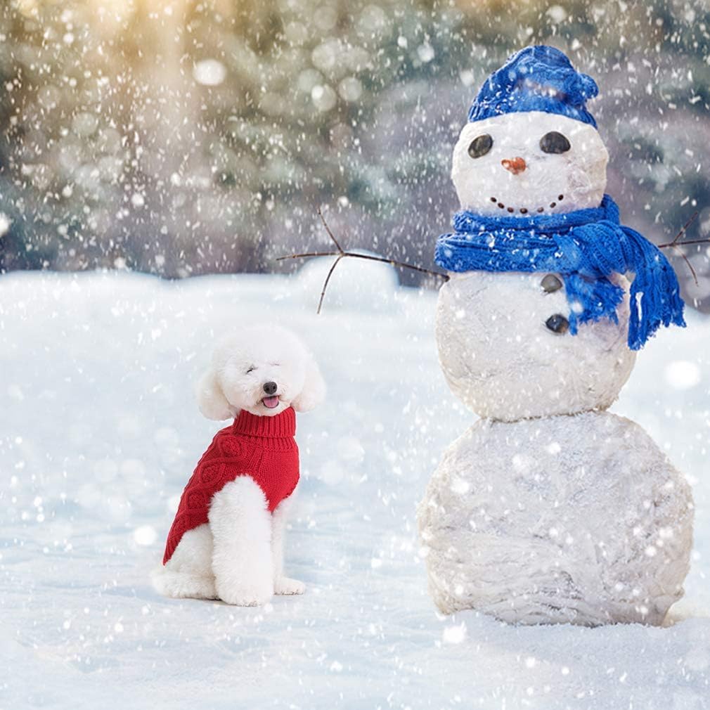 BINGPET Thermal Knitted Dog Sweater for Small Medium Large Dogs,Winter Dog Cat Coat Warm Sweartershirts Outfits,Classic Cable Knit Turtleneck Pullover Dog Jumper Coat Warm Sweartershirts