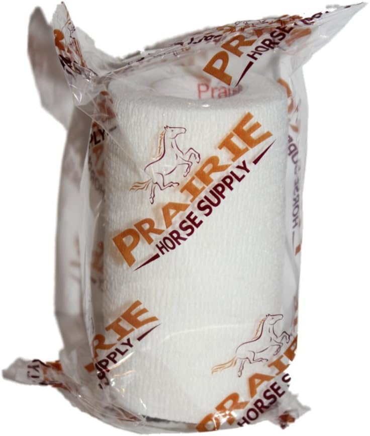 4 Inch Vet Wrap Tape Bulk (White) (Pack of 6) Self Adhesive Adherent Adhering Flex Bandage Grip Roll for Dog Cat Pet Horse