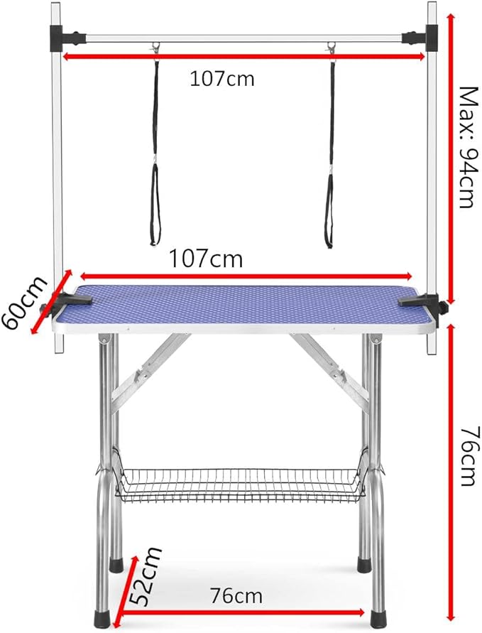 Dog Pet Grooming Table for Large Dogs Adjustable Height Heavy Duty Professional Portable Trimming Table with Arm/Noose/Mesh Tray, Maximum Capacity Up to 330 LBS, 42''/Blue