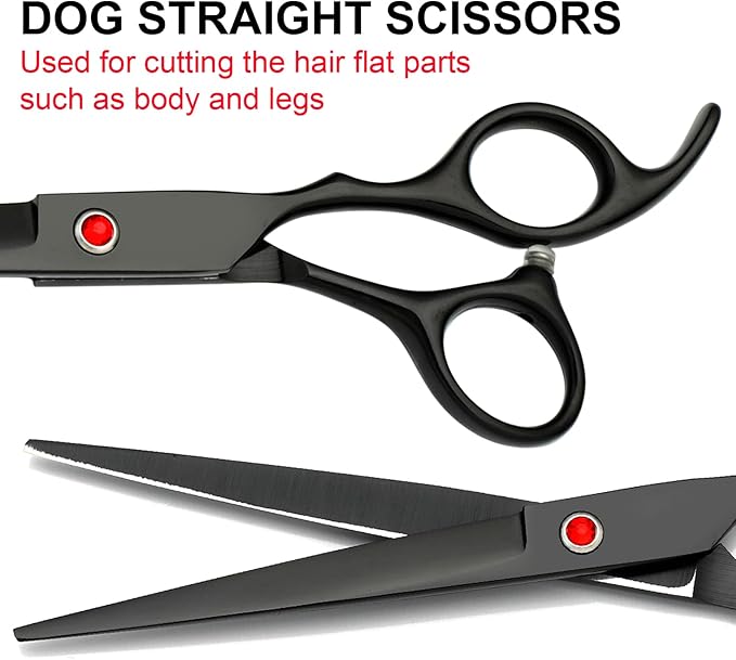 Professional Dog Grooming Scissors Set Stainless Steel Dog Grooming Kit - Thinning, Curved Scissors and Comb for Cat Pet (Black 5 in1)