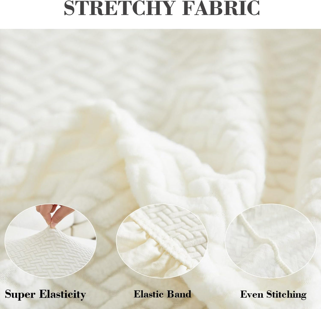 2Pcs Couch Arm Covers, Armrest Cover for Sofa, Sofa Arms Covers Washable Arms with Twist Pins Soft,Skin-Friendly for Pets (Texture Ivory White, Armrest Cover)