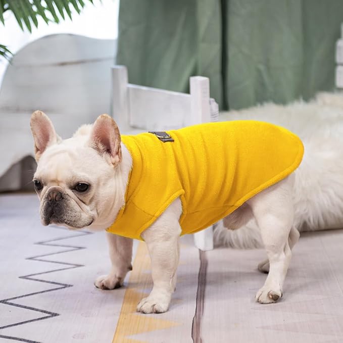 BEAUTYZOO Dog Fleece Vest Sweater Winter Jacket for Small and Medium Dogs with D-Ring Leash Cold Weather Coat Hoodie for XS S M Dogs Boy or Girls, Yellow XS