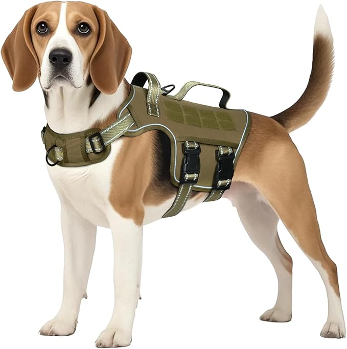 Tactical Dog Harness Medium Sized, Heavy Duty No Pull Dog Harness with Handle, Easy On and Off Service Dog Vest with Molle System, Adjustable Reflective Pet Vest for Walking Hiking Training