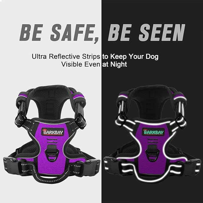 BARKBAY No Pull Dog Harness Front Clip Heavy Duty Reflective Easy Control Handle for Large Dog Walking(Purple,XS)