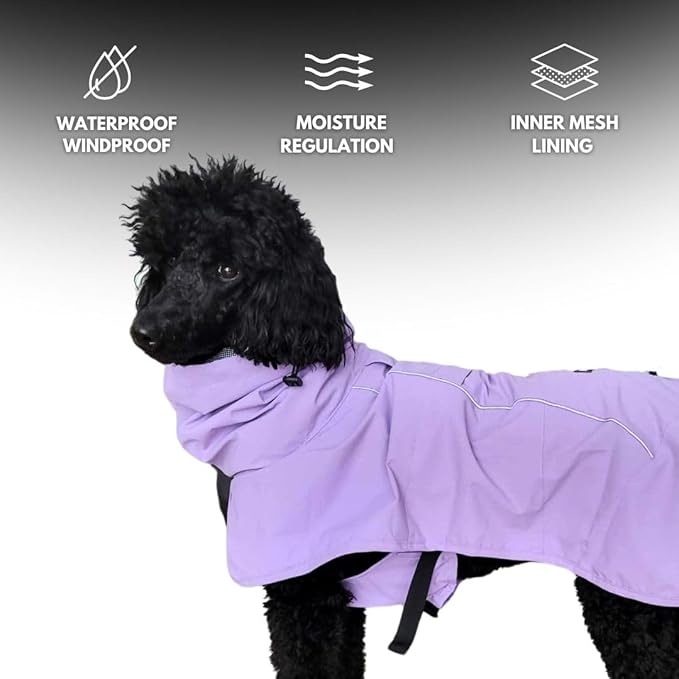 Spark Paws Dog Raincoat, Waterproof Windproof Rain Jacket, for Small Medium Large Extra Large Dogs, Reflective Breathable Full-Body Coverage Dry Suit - Purple - L