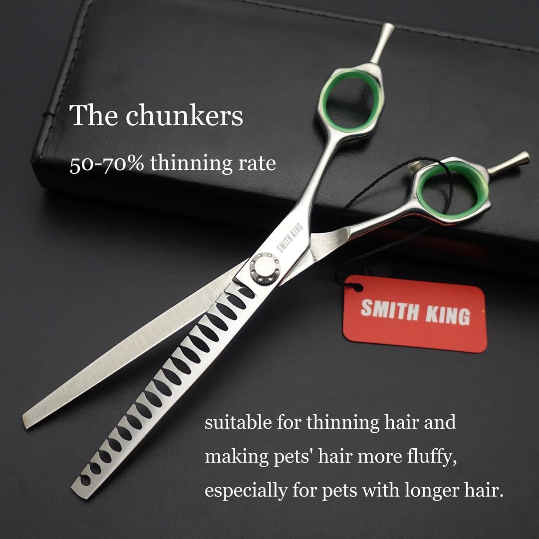 7 inches Safe Dog Grooming Scissors Set with Round Tip,Straight & Thinning & Curved Shears Set with comb for Dog & Cat Grooming (Green 3 in 1 with comb)
