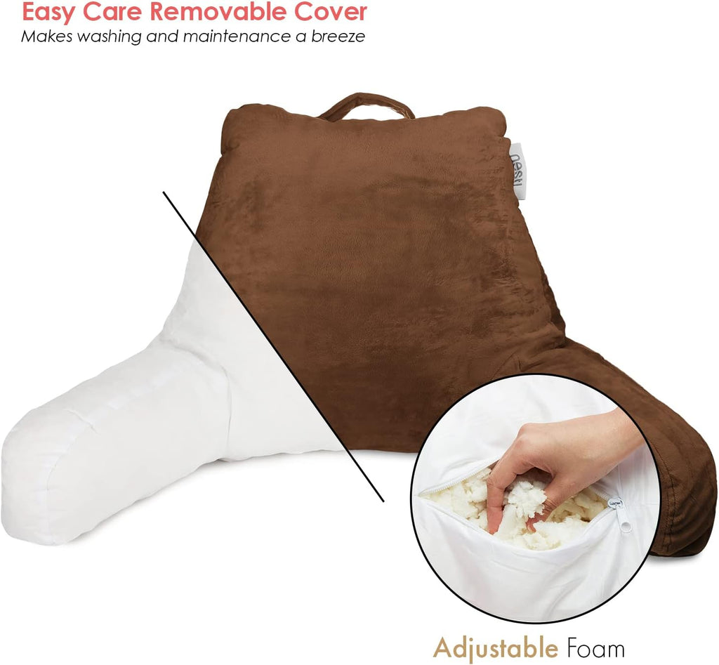 Nestl Reading Pillow for Kids & Teens with Shredded Memory Foam, Backrest Pillows for Reading, Watching, and Gaming, Use on the Couch, Bed, or Floor Adjustable Support, Washable Cover, Chocolate Brown