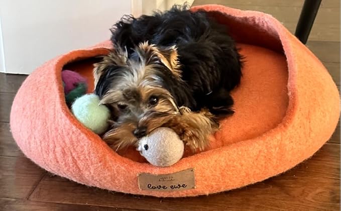 Hustle & Blush Wool Felt Balls 3 Pack Love Ewe Pet Supplies - 2 in Felted Wool Cat Toys 100% New Zealand Wools Felt Cat Toys Handmade Wools Felts Balls - Cats Felts Ball with Bell - Roll The Mice