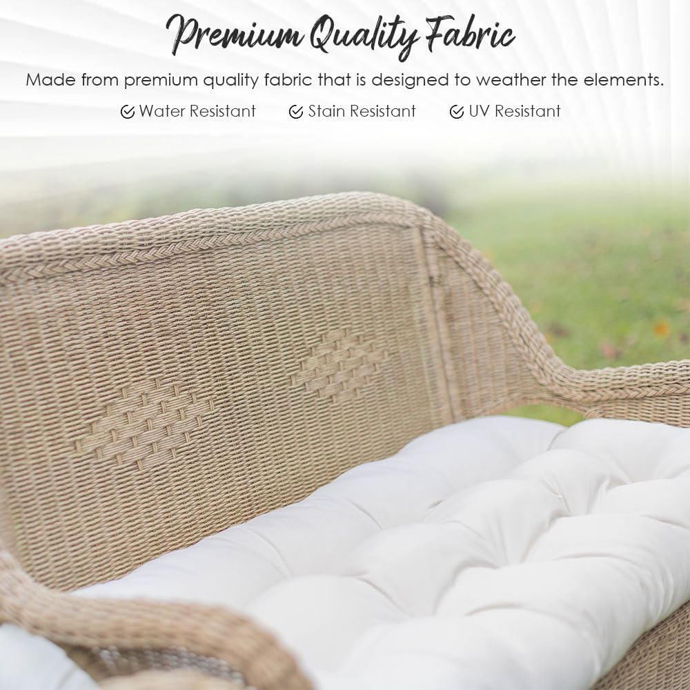 RSH DECOR: Tufted Wicker Loveseat Cushion | 41” x 19" | All-Weather Spun Fabric | Water and Fade-Resistant | Outdoor Settee Cushion for Patio Furniture | Fenbrook Teal