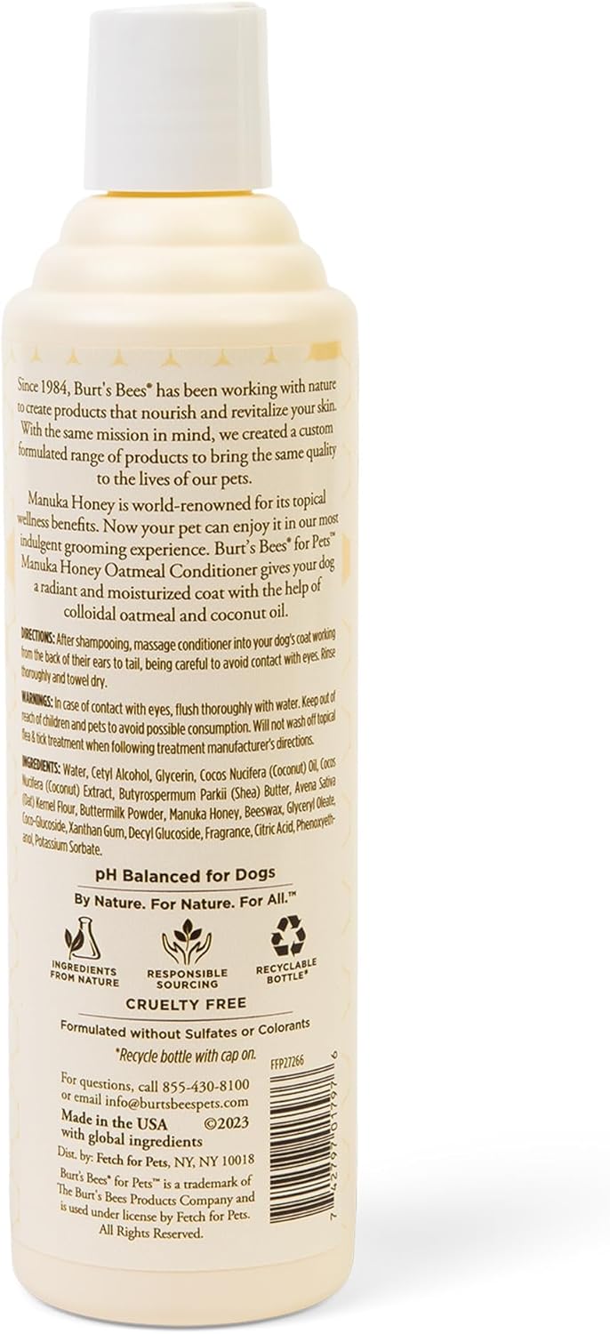 Burt’s Bees Manuka Honey Oatmeal Conditioner for Dogs with Coconut Oil, 10 Fl Oz