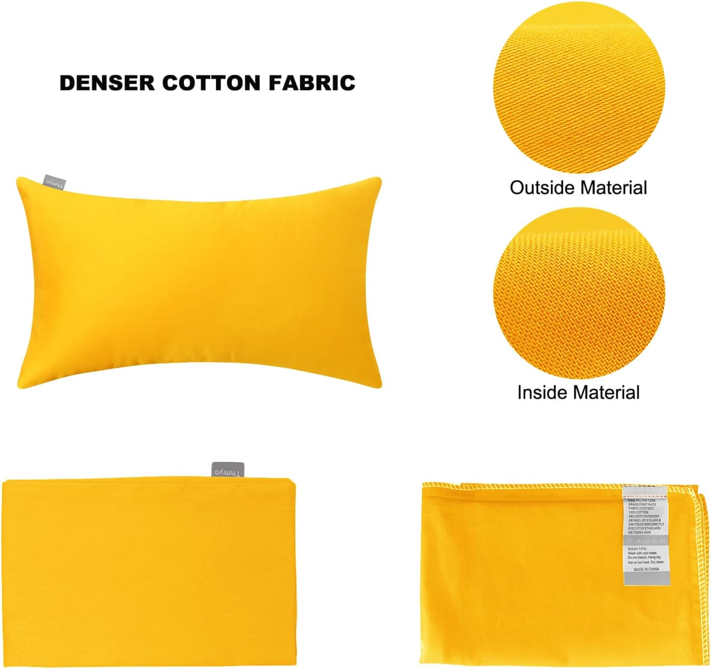 4-Pack 100% Cotton Lumbar Comfortable Solid Decorative Throw Pillow Case,Thmyo Rectangle Cushion Cover Pillowcase Sublimation Blank Pillow Covers DIY Throw Pillowcase(12x20inch/30x50cm, Yellow)