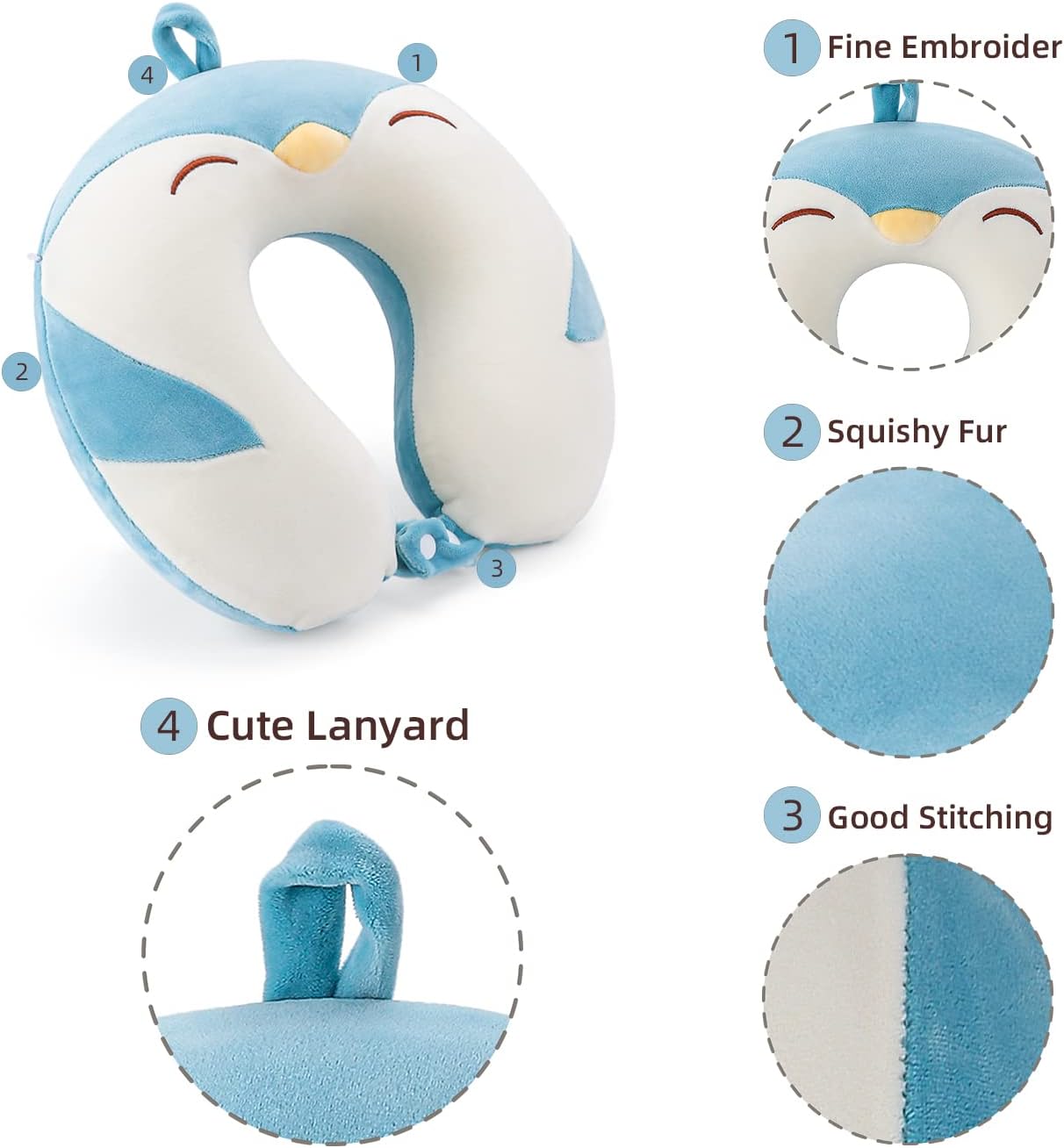 Niuniu Daddy Travel Neck Pillow - Pure Memory Foam Neck Support for Airplane, Car, Train Travel - Penguin Design for Kids 8+, Teens and Adults