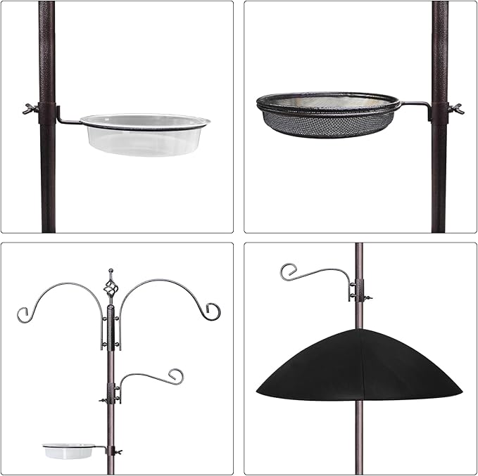 Bird Feeder, 91In Bird Feeder Pole with Squirrel Baffle, Shepherds Hooks for Outdoor Heavy Duty for Attracting Wild Birds, Easy Assembly for Courtyards(Weld, Black 91IN)