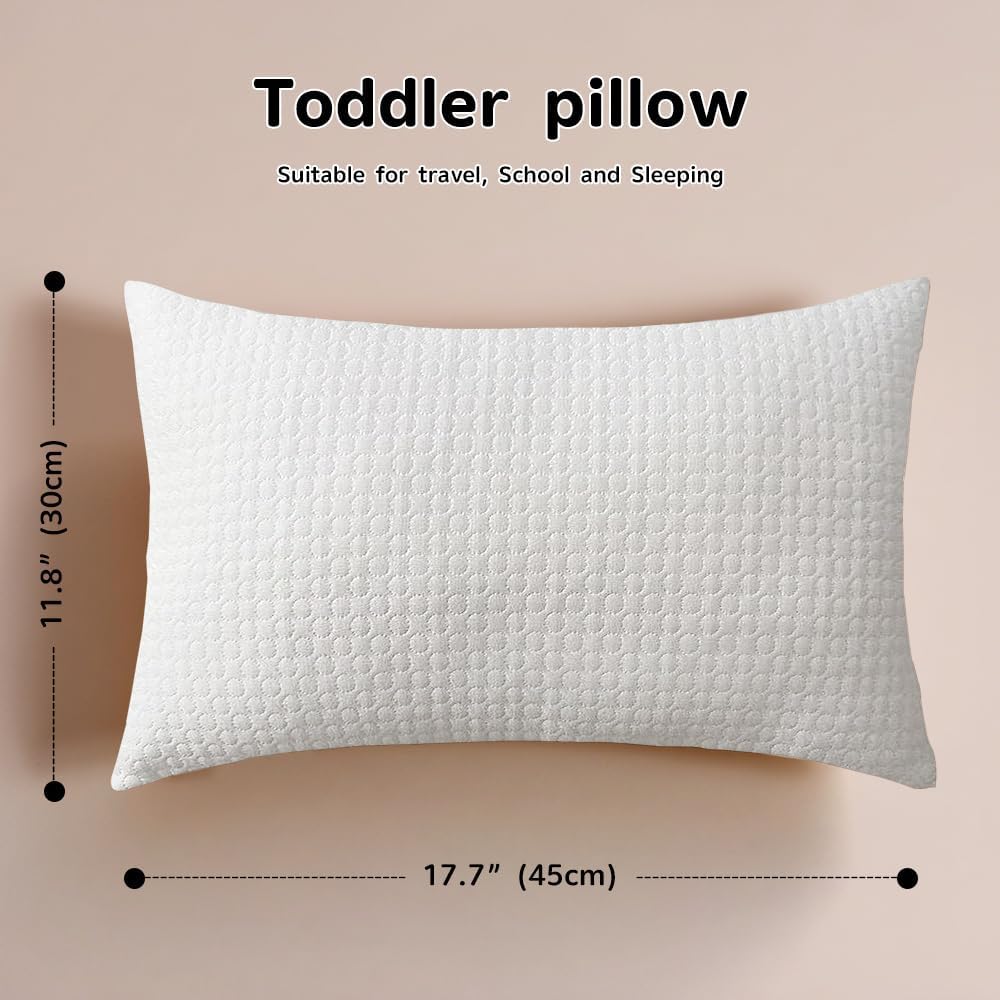 Toddler Pillow for 2-5 Year Olds,Organic Cotton Toddler Crib Pillow with Washable Cover,13x18 Inch White Pillow for Toddler Bed