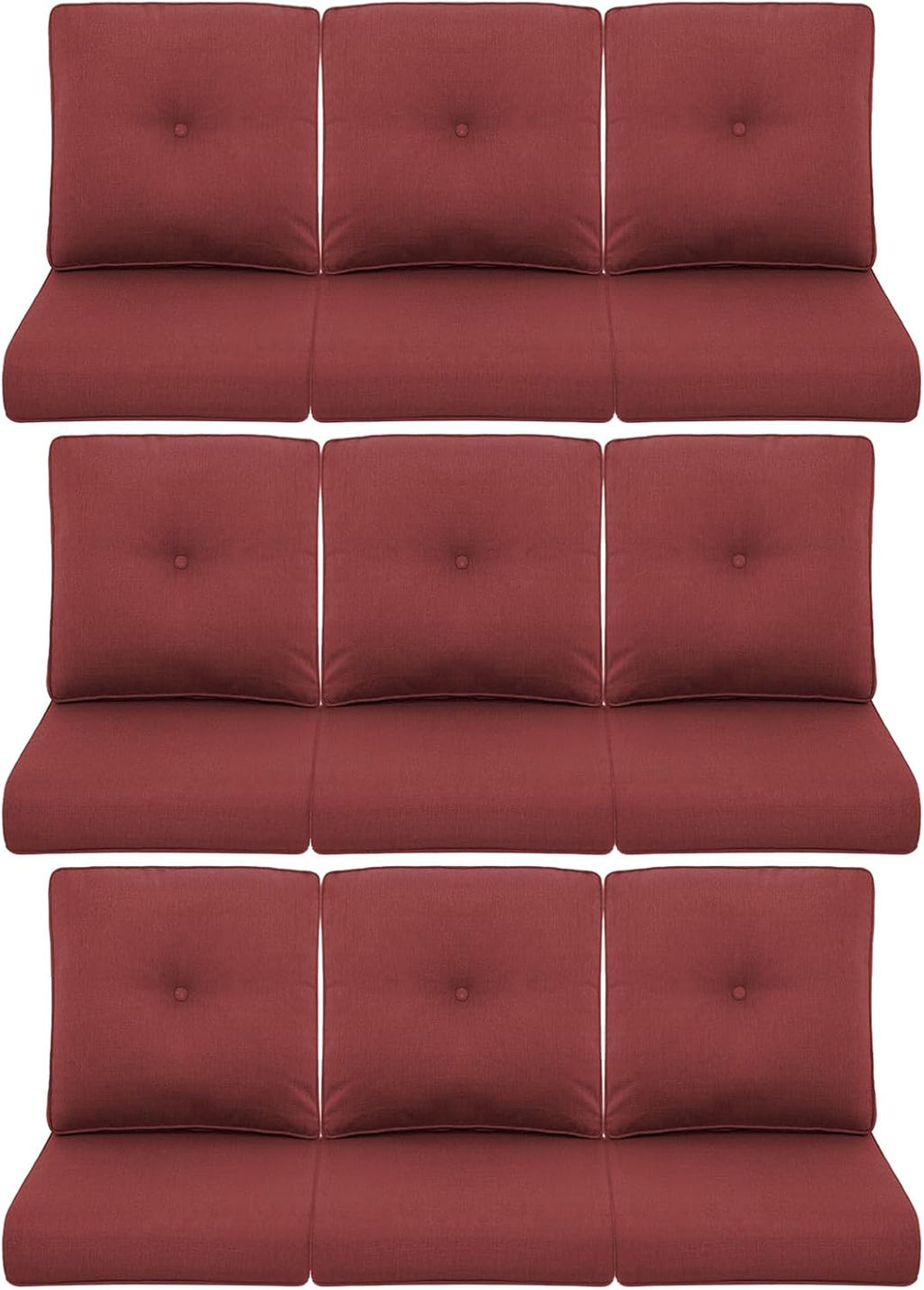 9-Piece Outdoor Patio Cushion Set - Fade & Water Resistant with Removable Olefin Cover, 22x24x4 Inch Memory Foam Cushions for Wicker Sectional Sofa – Red/Buckle