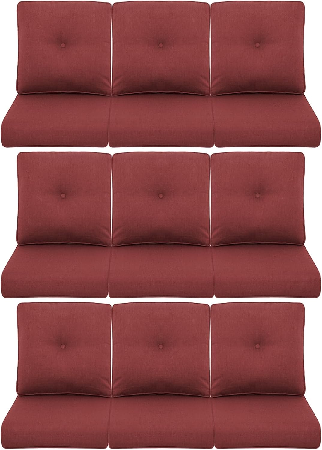 9-Piece Outdoor Patio Cushion Set - Fade & Water Resistant with Removable Olefin Cover, 22x24x4 Inch Memory Foam Cushions for Wicker Sectional Sofa – Red/Buckle