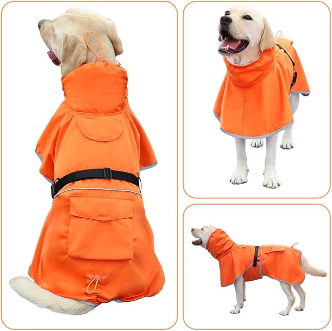 Pet Large Dog Raincoat Apparel Poncho Waterproof for Medium Large Sized for Dog Raincoat (Orange, 4XL)