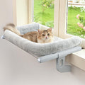 Cat Window Sill Perch with Large Bolster, Easy to Adjust & Assemble Cat Window Seat for Windowsill & Bedside, Pet Hammock Bed for Large Cats and Kittens (Grey, M)