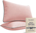 2 Pack Velvet Decorative Throw Pillow Covers, 12"x20", Pink and Grey, Solid, Modern, Contrast Piping, Indoor Use, Bedroom & Living Room