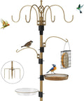 Bird Feeding Station with Multi Feeder Hanging, 4-Hook Bird Feeder Pole with 5 Prong Base, Metal Suet Feeder, Mesh Tray for Attracting Wild Birds and Planter Hanger (Copper 91in)