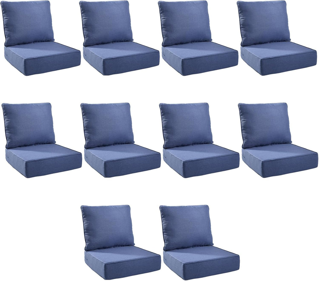 Outdoor Cushion Set for Furniture Patio Furniture, UV Resistant, Water Resistant - 6 Inch Thick Foam Garden Cushions– 24x24 Inch Patio Seat Covers for Chair/Sofa/Couch | Blue | 10-Pack |