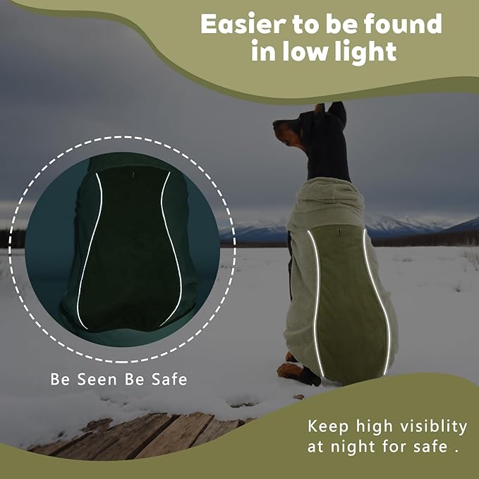 IECOii Great Dane Fleece Dog Sweater, Extra Large Dog Sweater with Leash Hole, Flexible & Good Stretchy Fit for Giant Breeds, Warm Turtleneck Sweatshirt Vest for Big Dogs, Machine Washable, Green, 4XL