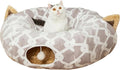 LUCKITTY Large Cat Tunnel Bed Under Christmas Tree with Fluffy Toy Balls, Small Cushion and Flexible Design- 10 inch Diameter, 3 ft Length- Great for Cats, and Small Dogs, Gray Geometric Figure