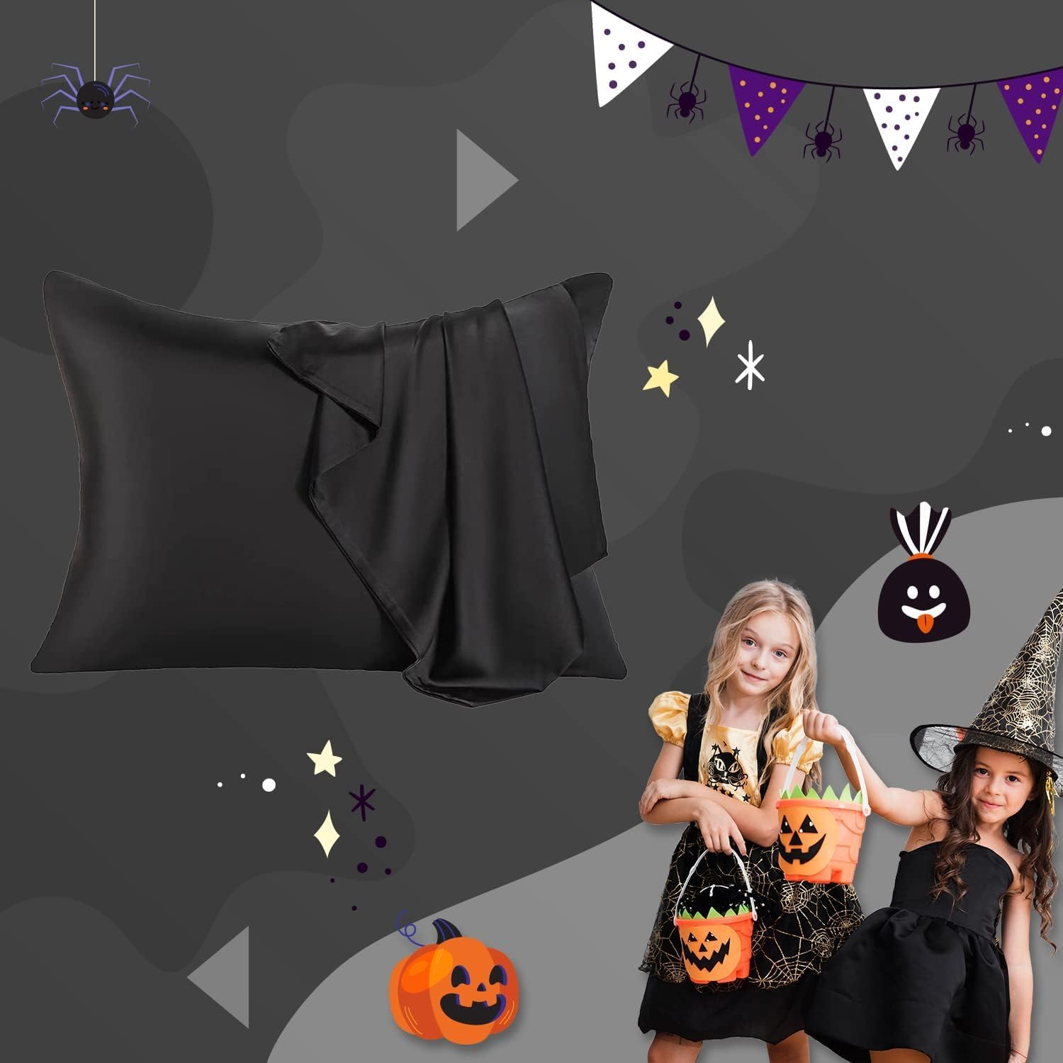 Mulberry Silk Pillowcase for Hair and Skin,Cooling Silk Pillow Case with Hidden Zipper,Allergen Proof Dual Sides Soft Breathable Smooth Silk Pillow Cover for Women (Black,Toddler)