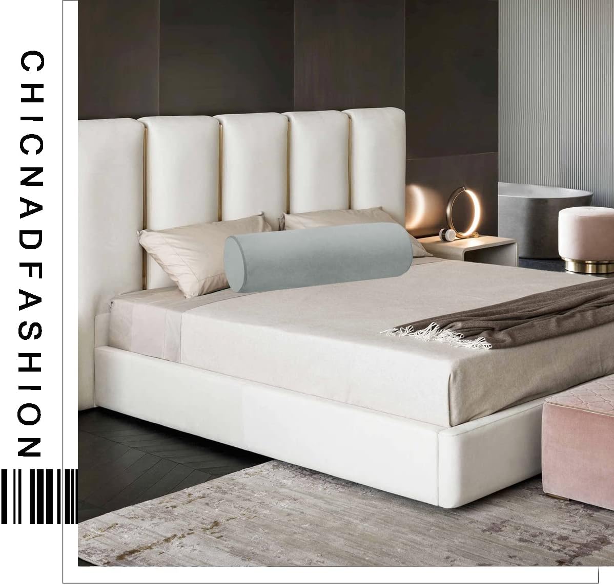 16X6 Memory Foam Round Cervical Roll Cylinder Bolster Pillow with Removable Washable Cover, for Head, Neck, Back, and Legs Ideal for Spine and Neck Support(Gray)