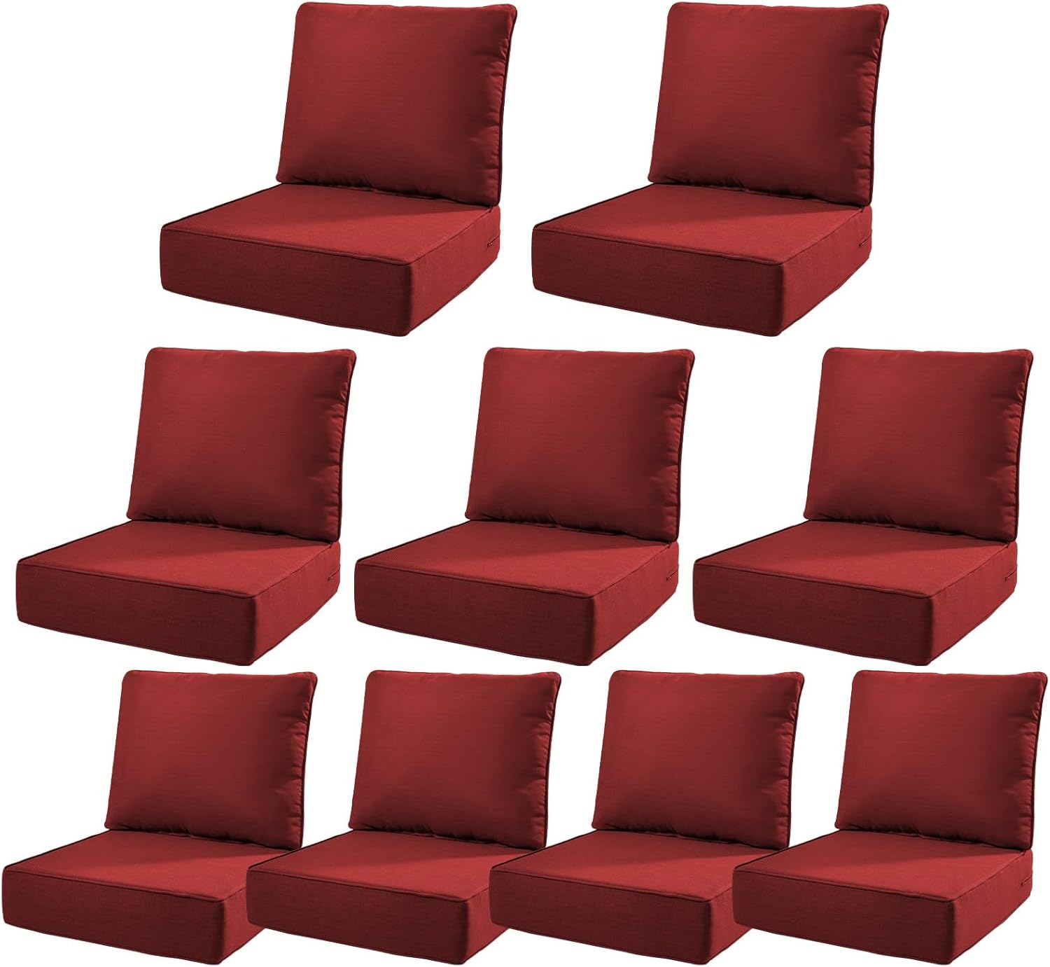 6" Thick Outdoor Cushions 22x24x6, 9-Set Deep Seat Patio Cushions with Removable Cover, Waterproof & Fade Resistant Replacement for Wicker Chair, Loveseat, Sofa - Red