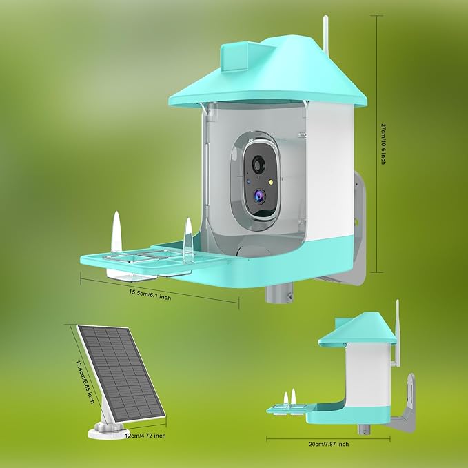 Bird Feeder with Camera,Smart Birdwatching Camera with Solar Powered,AI Identify Species,Instant Notifications,FHD Live View, Auto Record Video in Backyard,Ideal Gifts for Family and Bird Lovers,Blue