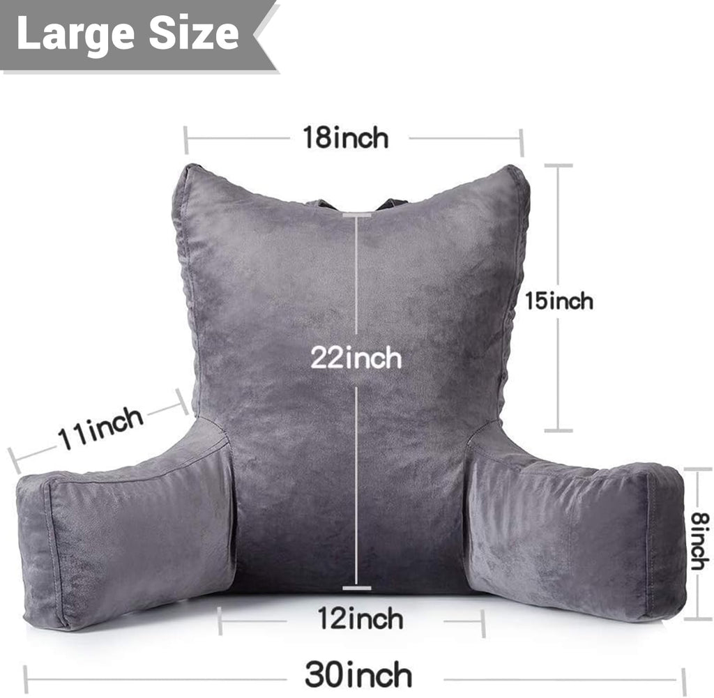 Neustern Reading Pillow for Sitting in Bed Adult, Back Pillow for Bed Shredded Memory Foam Chair Pillow with Arms and Pockets, Backrest and Support with Washable Cover for Watching TV/Gaming/Relaxing